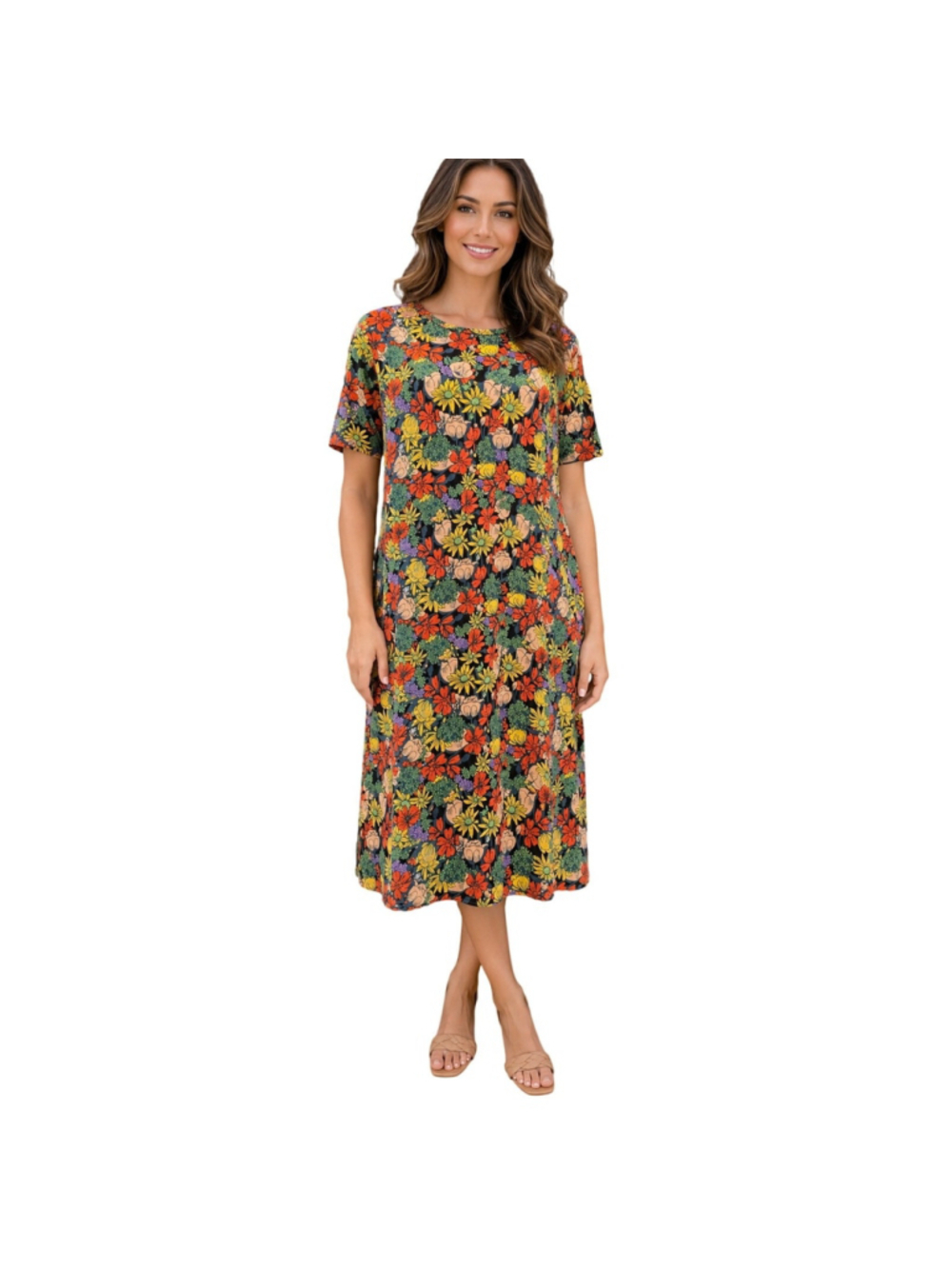 NWT Lularoe Julia Dress L Floral Flower Fall T-shirt Dress Daisies Orange bright